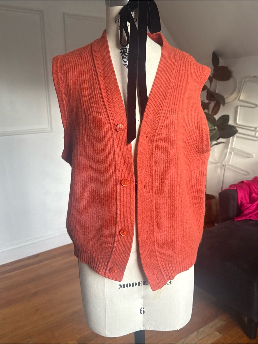 Levi's Coral-Orange Buttoned Knit Vest